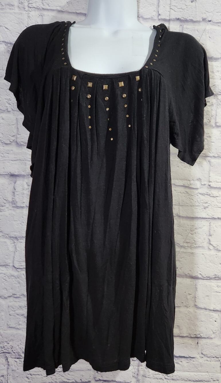 Uniform JPR Black Pleated Metal Stud Bodice Short Cap Flutter Sleeves M Soft
